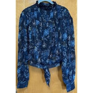 Bishop + Young Womens PYT Smock Neck Blouse Tie Back Jasmine‎ Print Sz M NWT